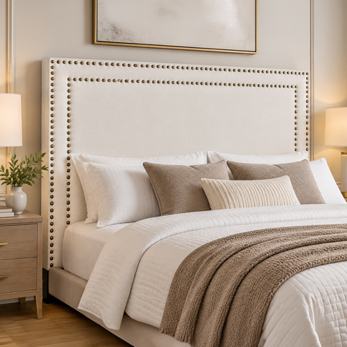 Enzo Queen Headboard In Fine Linen Upholstery in Multiple Colors