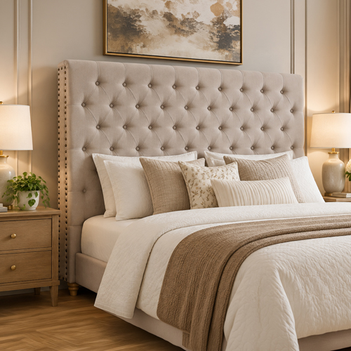 Sean Fabric Bed Headboard In French Provincial Design in Multiple Size and Colors