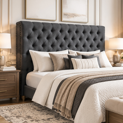 Sean Fabric Bed Headboard In French Provincial Design in Multiple Size and Colors