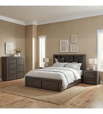 Cromwell Bookend Tallboy Bedroom Suite – 4 Pcs Set with Storage Drawers