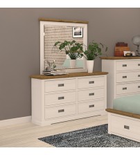 Marley Pine Wood 6 Drawer Dresser with Mirror