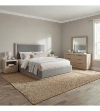 Savannah Light Grey Colour MDF Fabric Upholstery 4Pcs Dresser Bedroom Suite