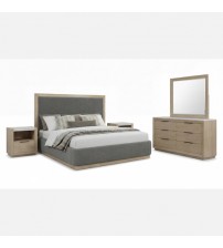 Savannah Light Grey Colour MDF Fabric Upholstery 4Pcs Dresser Bedroom Suite
