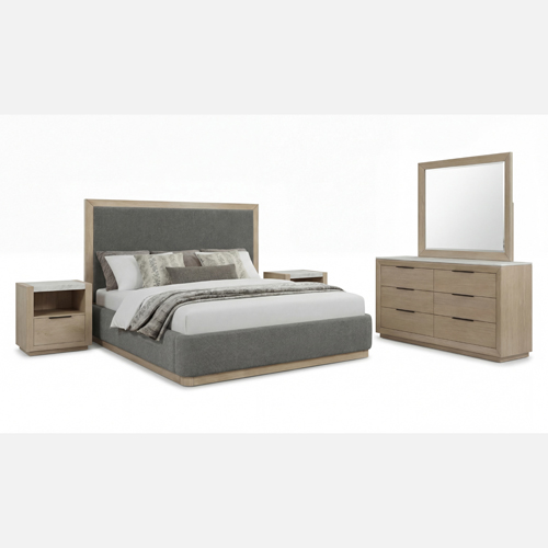 Savannah Light Grey Colour MDF Fabric Upholstery 4Pcs Dresser Bedroom Suite