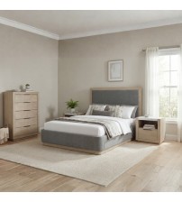 Savannah Light Grey Colour MDF Fabric Upholstery 4Pcs Tallboy Bedroom Suite