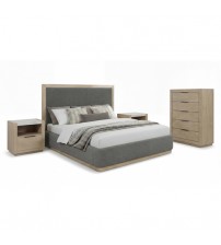 Savannah Light Grey Colour MDF Fabric Upholstery 4Pcs Tallboy Bedroom Suite