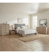 Savannah Light Grey Colour MDF Fabric Upholstery 5Pcs Bedroom Suite
