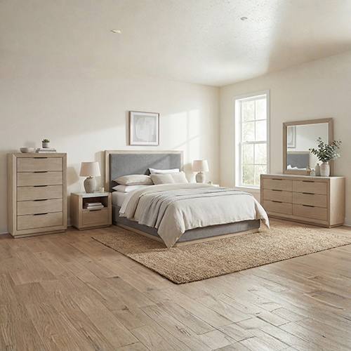 Savannah Light Grey Colour MDF Fabric Upholstery 5Pcs Bedroom Suite