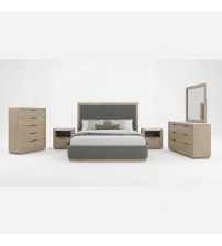 Savannah Light Grey Colour MDF Fabric Upholstery 5Pcs Bedroom Suite