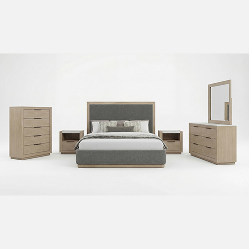 Savannah Light Grey Colour MDF Fabric Upholstery 5Pcs Bedroom Suite