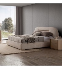 Poppy Bed Khaki Fabric Upholstery with Metal Support Frame