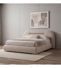 Poppy Bed Khaki Fabric Upholstery with Metal Support Frame