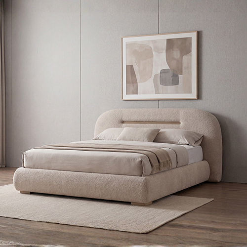 Poppy Bed Khaki Fabric Upholstery with Metal Support Frame