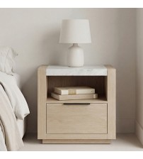 Savannah Bedside Table Light Grey Colour Quartz Stone Top Storage Space