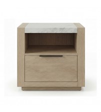 Savannah Bedside Table Light Grey Colour Quartz Stone Top Storage Space