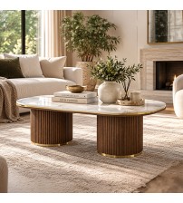 Archie Rectangular Coffee Table with Sintered Stone Top & Timber-Look Finish