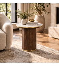 Archie Round Coffee Table with Sintered Stone Top & Timber-Look Finish