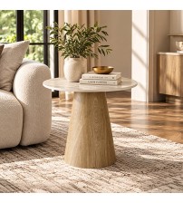 Astoria Round Coffee Table with Sintered Stone Top & Oak Veneer Pedestal Base