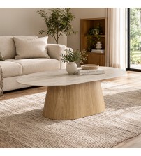 Astoria Coffee Table with Sintered Stone Top & Oak Veneer Pedestal Base