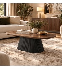 Nova Coffee Table with Walnut Veneer Top & Black Fluted Pedestal Base