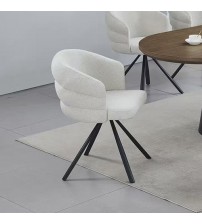 Beck 2x Linen Swivel Dining Chair with Curved Back Design in Beige