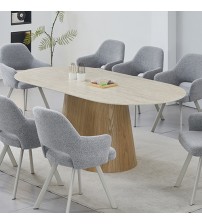 Astoria Dining Table with Sintered Stone Top & Oak Veneer Pedestal Base