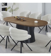 Nova Dining Table with Walnut Veneer Top & Black Fluted Pedestal Base