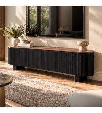 Nova TV Cabinet with Walnut Veneer Top & Black Fluted Finish
