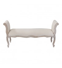 Lille Linen Fabric Beige Oak Wood White Washed Finish Bench Chair