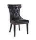 Century 2x Dining Chair Black Leatherette Upholstery Button Studding Deep Quilting Wooden Frame Back with Lion Ring and Nail Rubber Wood Legs
