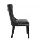 Century 2x Dining Chair Black Leatherette Upholstery Button Studding Deep Quilting Wooden Frame Back with Lion Ring and Nail Rubber Wood Legs