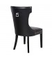 Century 2x Dining Chair Black Leatherette Upholstery Button Studding Deep Quilting Wooden Frame Back with Lion Ring and Nail Rubber Wood Legs