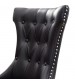Century 2x Dining Chair Black Leatherette Upholstery Button Studding Deep Quilting Wooden Frame Back with Lion Ring and Nail Rubber Wood Legs