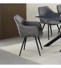 Cove 2x Dining Chair Fabric Upholstery Grey Colour Seam Grid Pattern Powder Coated Wearproof