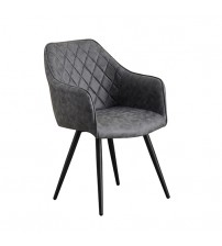 Cove 2x Dining Chair Fabric Upholstery Grey Colour Seam Grid Pattern Powder Coated Wearproof