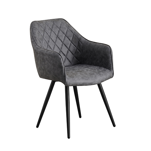Cove 2x Dining Chair Fabric Upholstery Grey Colour Seam Grid Pattern Powder Coated Wearproof