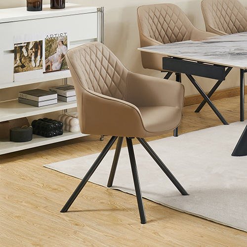 Lena 2X Leatherette Padded Upholstery Powder Coated Metal Legs Swivel Features Dining Chair