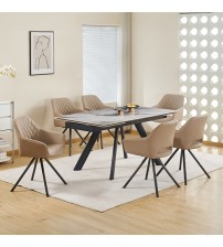 Lena 1x Powder Coating Dining Table with 6pcs Leatherette Padded Upholstery Dining Chair