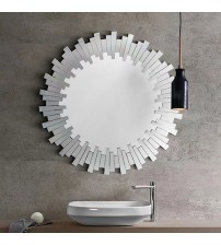 Sunburst Round Wall Mirror with Modern Layered MDF Frame