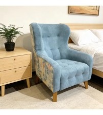 Dhalia Blue Tufted Armchair with Solid Wood Leg