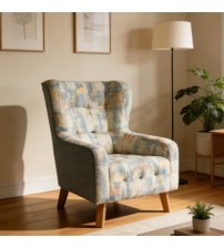 Dhalia Blue Tufted Armchair with Solid Wood Leg