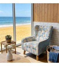 Dhalia Blue Tufted Armchair with Solid Wood Leg