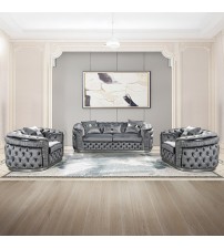 Duke 3+1+1 Seater Sofa Velvet High Density Foam Solid Wood and Plywood Gold/Silver Stainless Steel Trim