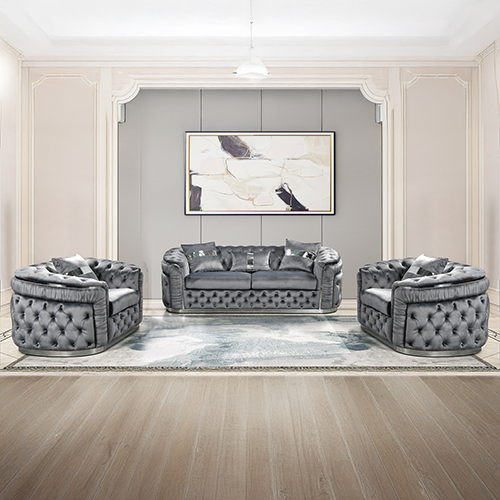 Duke 3+1+1 Seater Sofa Velvet High Density Foam Solid Wood and Plywood Gold/Silver Stainless Steel Trim