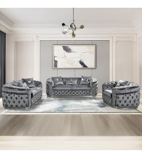 Duke 3+2+1 Seater Sofa Velvet High Density Foam Solid Wood and Plywood Gold/Silver Stainless Steel Trim