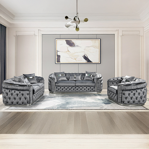 Duke 3+2+1 Seater Sofa Velvet High Density Foam Solid Wood and Plywood Gold/Silver Stainless Steel Trim