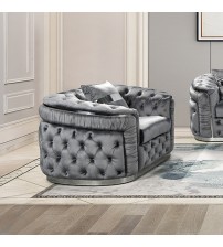 Duke 1 Seater Sofa Velvet High Density Foam Solid Wood and Plywood Gold/Silver Stainless Steel Trim