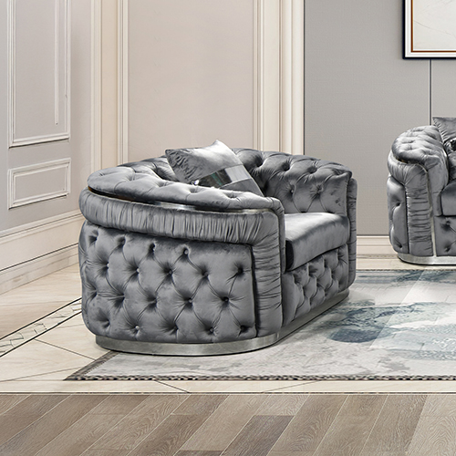 Duke 1 Seater Sofa Velvet High Density Foam Solid Wood and Plywood Gold/Silver Stainless Steel Trim