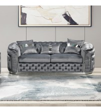 Duke 3 Seater Sofa Velvet High Density Foam Solid Wood and Plywood Gold/Silver Stainless Steel Trim