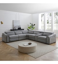 Henley Grey Chenille Reclining Sectional Sofa with Power Seats Adjustable Headrests & Storage Console